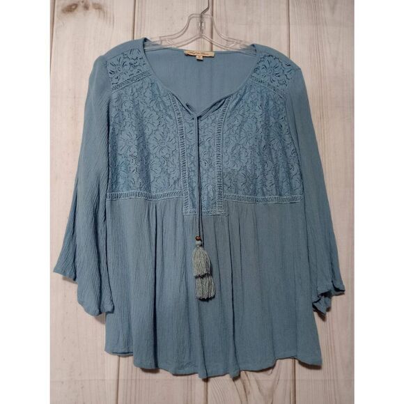Magnolia Lane Shirt Ladies Medium Blue Bohemian - Picture 1 of 6